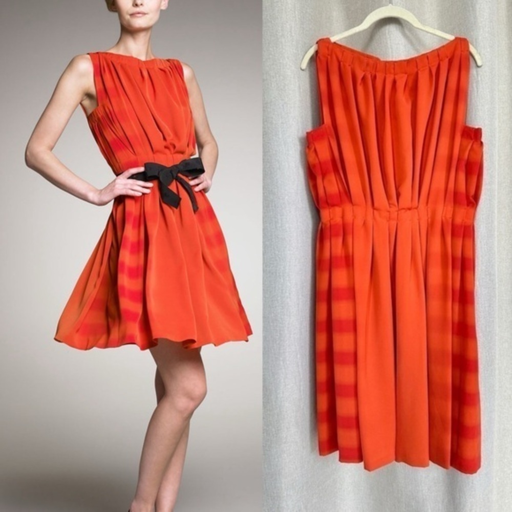 🔥SALE🔥 Bottega Veneta Silk Sleeveless Pleated Orange Mini Dress IT 42 US S (6)